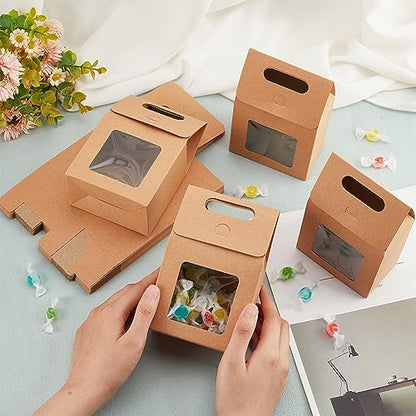 PH PandaHall 24pcs Goodies Boxes Small Kraft Gift Boxes with Clear Window - size: 2.3x3.9x3.7 inch