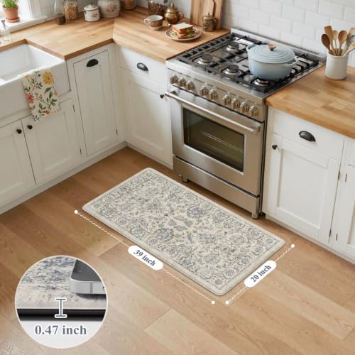 KIMODE Anti Fatigue Kitchen Mats Non-Slip, Cushioned Vintage Kitchen Rugs - color: Multi-blue, size: 20"x39"--0.47 inches
