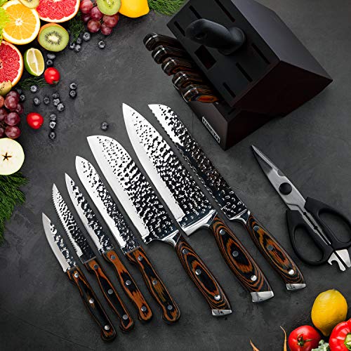 15 Pieces Kitchen Knife Set with Block and Sharpener - color: Wooden