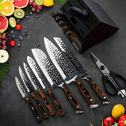 15 Pieces Kitchen Knife Set with Block and Sharpener - color: Wooden