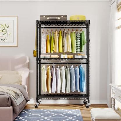 FUTASSI P3 Rolling Clothes Rack, Clothing Racks for Hanging Clothes, Black - color: Black, size: P3