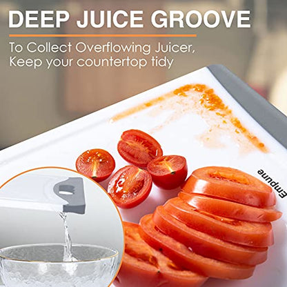 Empune BPA-Free Plastic Cutting Board for Kitchen with Juice Grooves, Extra Large Dishwasher Safe Cutting Boards Set of 4 with Handles, Thick Non-Slip Chopping Board for Meat, Fruit and Chicken, Grey - color: Gray