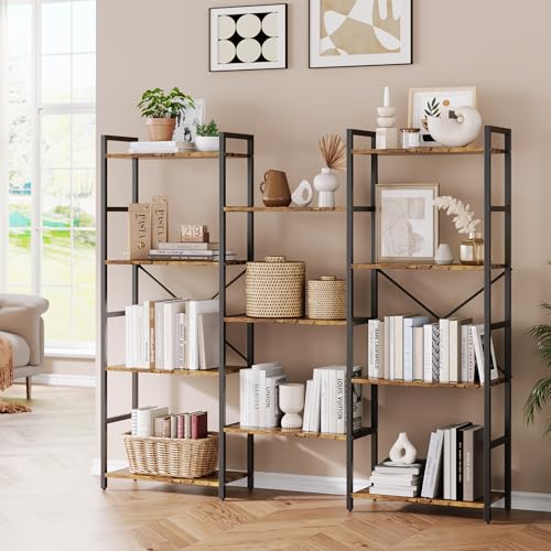 54.6" Triple Wide Rustic Industrial Bookshelf Adjustable Shelves