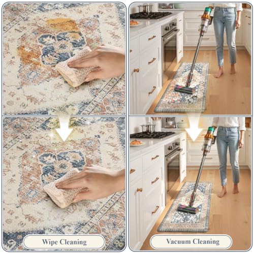 KIMODE Kitchen Rugs and Mats 2PCS Cushioned Anti Fatigue Kitchen Mats Blue - color: Gold Blue, size: 17.3" x 47 "+ 17.3" x 29 "--0.47 inches