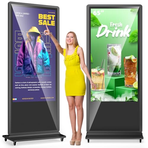 Digital Signage Display, 4K LCD Touchscreen Kiosk, Floor-Standing Advertising Display, Android System, Includes Remote Control, HDMI/WiFi/USB (65" Touch) - size: 65" TOUCH