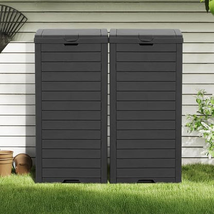DWVO 2-Pack 38 Gallon Large Outdoor Trash Can w/Lid and Drip Tray, Black - color: Black, size: 38 Gallon X 2 Pack
