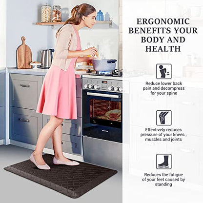 HappyTrends Kitchen Floor Mat - 4/5 Inch Thick Anti-Fatigue Kitchen Rug - color: Chocolate, size: 28"L x 17.3"W x 0.8"Th