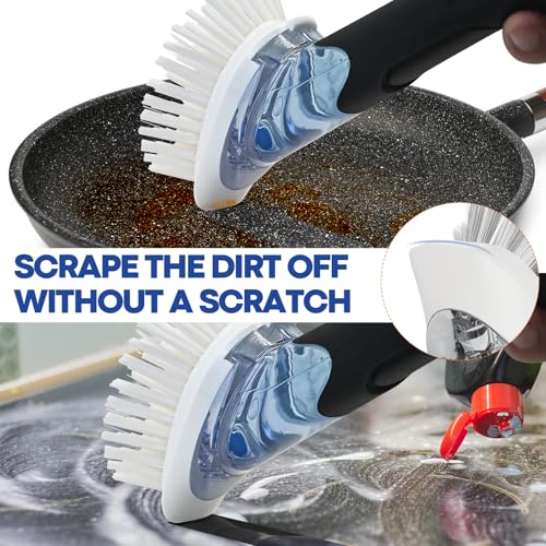 RIMAY Soap Dispensing Dish Brush Dish Scrubber with Soap Dispenser Handle - color: Black