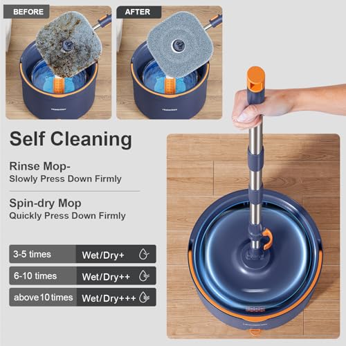 HoMettler Spin Mop and Bucket Set, Mop Bucket with Separate Dirty Water System, Deep-Cleaning Mops for Floors/Wall, Versatile Mops with 4 Microfiber Mop Pads - size: Spin Mop Set with 4 Pads