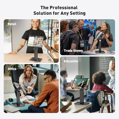 AboveTEK Anti-Theft iPad Kiosk Stand, 360 Rotation & Adj. Height 8.3"–13.4", Heavy-Duty Steel & Aluminum, Fits 9.7"-13" Tablets, Security Retail POS Tablet Stand for Business & Commercial Use - color: Black