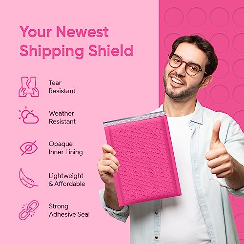 Hot Pink Bubble Mailers 4x8, Self Seal Poly Padded Envelopes #000, 500 Pack - color: Hot Pink, size: 4"x8" / 500 Pack