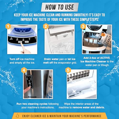 ACTIVE Ice Machine Cleaner Maker Descaler - 32 fl oz (8 Uses) Nickel Safe Ice Maker Cleaner Solution - Compatible with Whirlpool 4396808, Scotsman,Manitowoc,Hoshizaki, GE Opal Cleaning Kit - USA Made - style: 32 oz Descaling Solution for Ice Maker