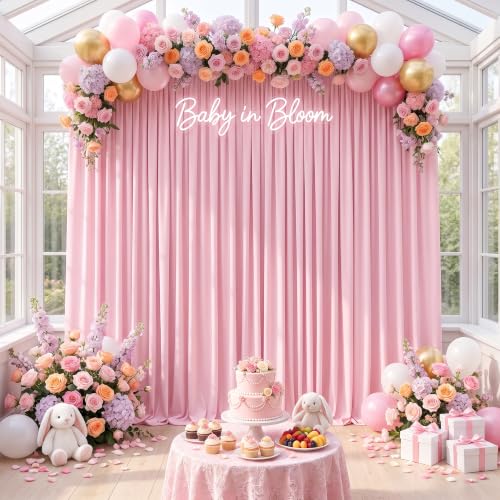 MEETSKY Pink Backdrop Curtains,Birthday Backdrop Drapes,5ft x 8ft,2 Panels - color: Baby Pink, size: 60"W x 96"L (Pack of 2)