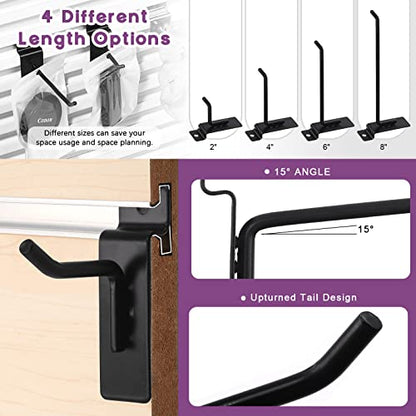 Swpeet 20Pcs 6 Inch Heavy Duty Slatwall Hooks Assortment Kit, Slatwall Accessories Slatwall Panel Hooks Garage Organization Slat Wall Hook Pegboard Gridwall for Retail Black - size: 6 Inch
