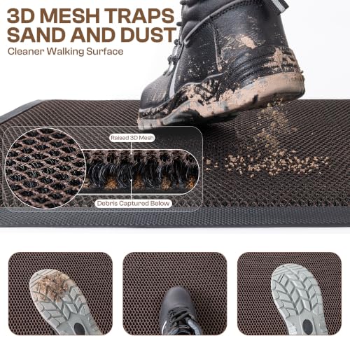Front Door Mat, 48"x36" Heavy Duty 3D Mesh Indoor Outdoor Doormat - color: Brown, size: 3' x 4' (Rectangular)