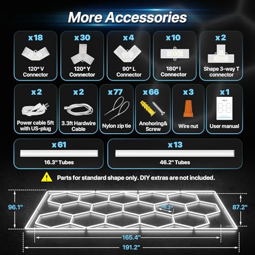HYPERLITE Gen II Hexagon Garage Lights: 15 Grids with Border DIY Hexagon Led Lights, 6500K Ultra Bright, Easy Install Hex Light, Durable Design for Garage, Car Detailing, Workshops, Gym(Blue) - size: 15 HEX+Border(Blue)