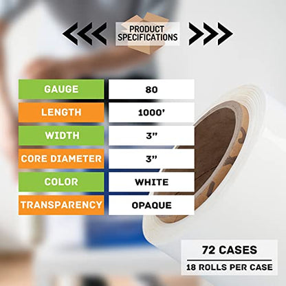 PSBM Dark White Mini Stretch Wrap with Plastic Handle, 1296 Rolls 3 Inch x 1000 Feet 80 Gauge Heavy Duty Plastic Wrap Industrial Strength Shrink Film for Moving, Packing & Shipping - color: White, size: 1296 Rolls