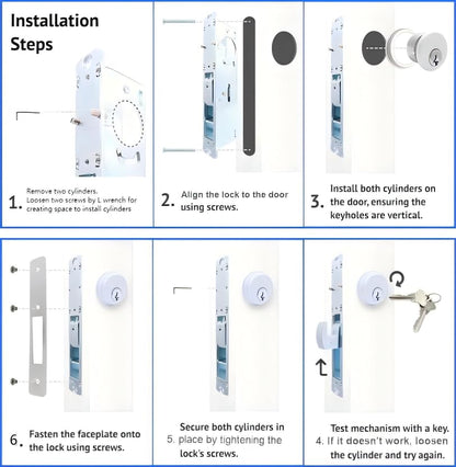 UpjiaFlarish Mortise Lock Cylinder Deadbolt - Commercial Door Locks Storefront Door Lock & Double Keyed Cylinder Set 1-1/8" Backset Hook Tongue for Home Security with 5 Keys