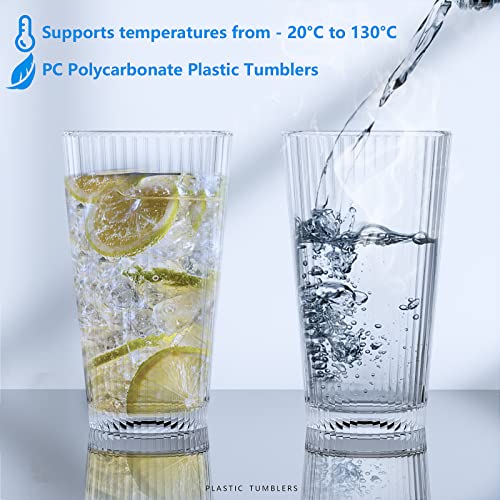 Topsky 20-ounce Plastic Water Tumblers | Set of 4 Transparent Unbreakable Drinking Glasses Clear Acrylic Reusable Juice Wine Cups for Home Picnic Party, Dishwasher Safe, Stackable (Transparent) - color: Clear 20oz
