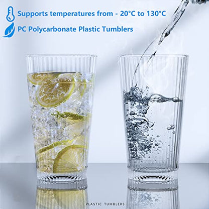 Topsky 20-ounce Plastic Water Tumblers | Set of 4 Transparent Unbreakable Drinking Glasses Clear Acrylic Reusable Juice Wine Cups for Home Picnic Party, Dishwasher Safe, Stackable (Transparent) - color: Clear 20oz