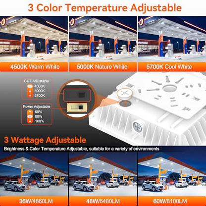 LED Canopy Light with Dusk to Dawn Photocell - 36W 48W 60W 3CCT Adjustable - size: 60W