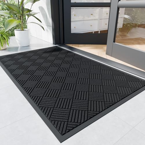 Durable Indoor Outdoor Door Mat, 3' x 4' Heavy Duty Front Door Mat for Entryway, Non-Slip Backing, Stain and Fade Resistant, Absorbent Commercial Floor Mat for High Traffic Area, Black - color: Black-diamond, size: 3' x 4' (Rectangular)