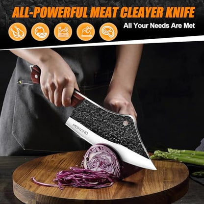 MDHAND Butcher Knife Set, Hand Forged Kitchen Chef Knife Set with Roll Bag - size: 14PCS Hammer Pattern Butcher Knife Set