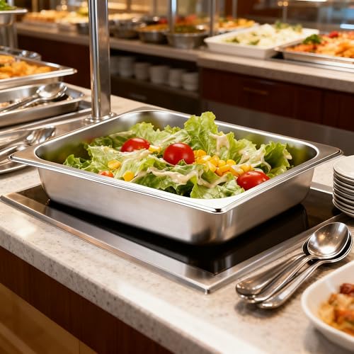 4 Pack Half Size Hotel Pan, 1/2 Size 2.5 Inch Deep Stainless Steel Steam Table Pan, Stackable Steam Pan, Half Pans for Chafing Dishes, Breading Trays for Home, Party, Hotel, Buffet