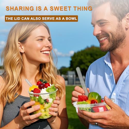 Disposable Food Containers With Lids And Spoons 50 Pack 24oz Parfait Dessert Fruit Salad Cups Take Out Meal Prep Salad Bowls For Lunch, To-Go Party Containers Food Storage Containers With Lids (24oz) - size: 24oz