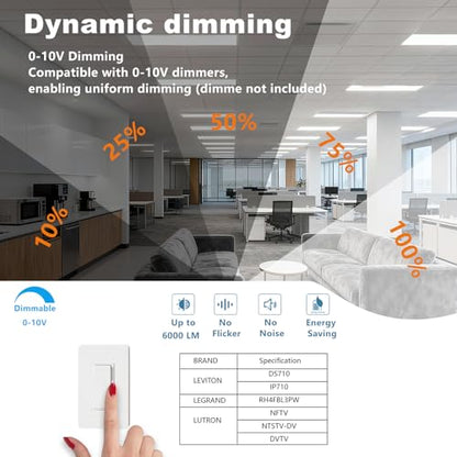 1x4 LED Panel Light,6000 LM,Selectable 3CCT,0-10V Dimmable,2Pack - size: 1x4-2Pack