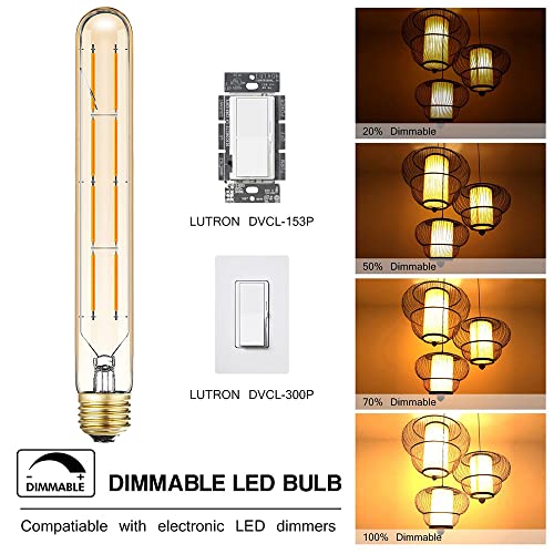 E26 Dimmable Led Tubular Bulb 8W Long Tube Edison Light Bulbs 2700K - color: 8.9 Inch-2700k Warm White-8w(amber Glass)