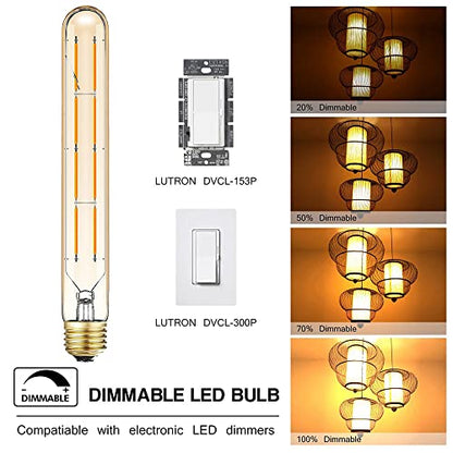 E26 Dimmable Led Tubular Bulb 8W Long Tube Edison Light Bulbs 2700K - color: 8.9 Inch-2700k Warm White-8w(amber Glass)
