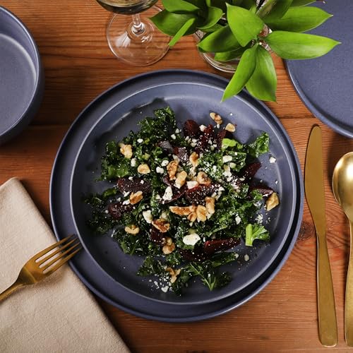 Gibson Elite Bayou Moon Plates and Bowls Sets, 16-Piece Blue Matte Stoneware Dinnerware Sets, Solid Color Reactive Glaze Dish Set - color: Matte Blue (Bayou Moon)