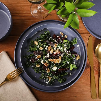 Gibson Elite Bayou Moon Plates and Bowls Sets, 16-Piece Blue Matte Stoneware Dinnerware Sets, Solid Color Reactive Glaze Dish Set - color: Matte Blue (Bayou Moon)