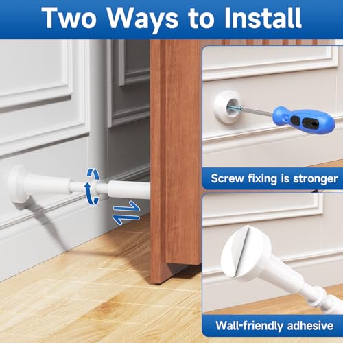 1P Adjustable Spring Door Stop, 4.17-5.35in Long Door Stoppers, White - color: White