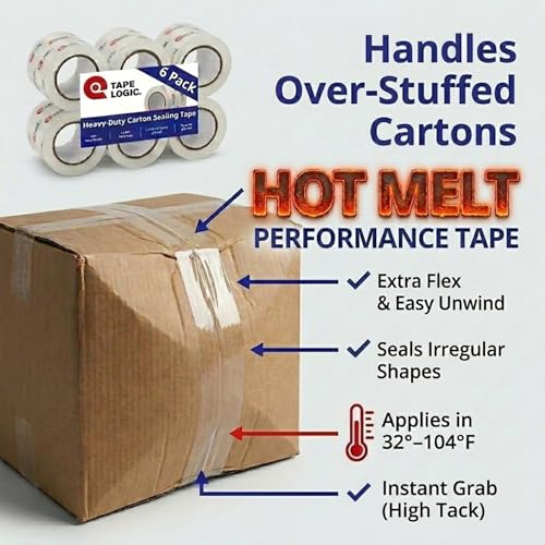 Tape Logic Packing Tape (6-Rolls), 2" x 55 yd - Heavy Duty Packaging Tape Refill for Shipping, Moving, Order Fulfillment, Hot Melt 1.6 Mil - size: 6-Rolls
