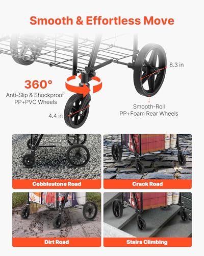 VEVOR Folding Shopping Cart, Jumbo Grocery Utility Cart with Double Baskets, 360° Swivel Wheels, 110 LBS Large Capacity Heavy Duty for Laundry, Shopping, Grocery, Luggage, Black - size: Large