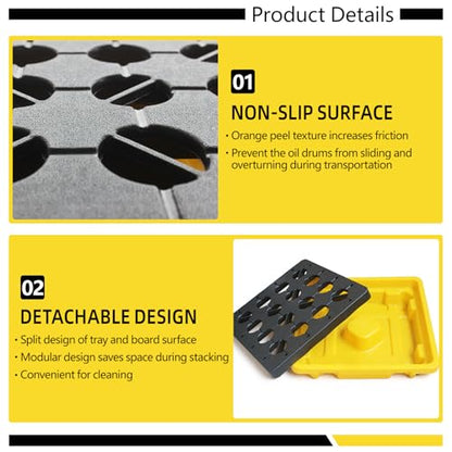 Spill Containment Tray with Drain, Anti-Leak Plastic Oil Tank Spill-Proof Pallet, Industrial Oil Drum Modular Platform,26.4 x 26.4 x 5.9in,1 Drum,2 Pcs - color: 2 Piece, size: 1 Drum