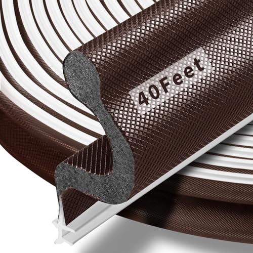 40 Feet Long Reach Door Weather Stripping Door Seal Strip, New Upgraded V-Shaped Replacement Kerf Weather Stripping for Door Frame Door Insulation, Easy Cut to Size(Brown) - color: Brown, size: 40 Ft