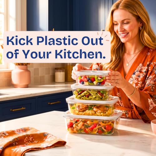 Ziruma Non-Toxic Glass Food Containers with Lids, 4-Pack, Multi-Size, Gray - color: Gray, size: Multi Size
