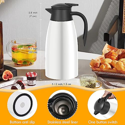70oz Thermal Coffee Carafe Insulated Coffee Thermos Airpot, Stainless Steel Coffee Carafes Urn For Keeping Hot, Double Walled Insulated Vacuum Flask, Hot Beverage Drink Tea Coffee Dispenser, White - color: White