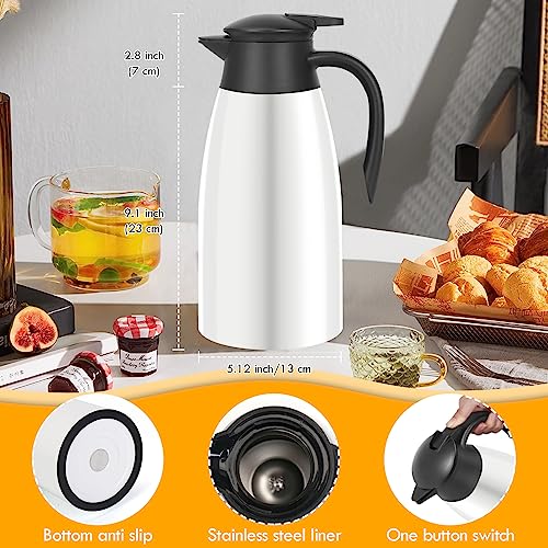 70oz Thermal Coffee Carafe Insulated Coffee Thermos Airpot, Stainless Steel Coffee Carafes Urn For Keeping Hot, Double Walled Insulated Vacuum Flask, Hot Beverage Drink Tea Coffee Dispenser, White - color: White