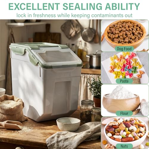 Sunnyray 4 Pcs 33 Lbs Green Rice Flour Storage Bins with Wheels - color: Green, size: 33 lbs