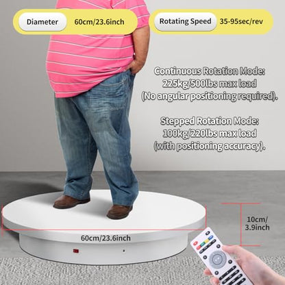 23.6In Remote Large Motorized electric turntable Rotating platform Photography Turntable Motorized lazy susan Base giratoria para for Photography,3D Scanner,Heavy duty display(Load Range:220~500lbs) - size: 23.6inch/White/500Lbs Load