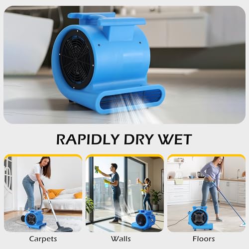Commercial 1 HP Air Mover Fan for Water Damage Restoration,4000 CFM Industrial Carpet Dryer, Blower Fans,3-Speed Floor Fan with Daisy Chain - size: 1hp