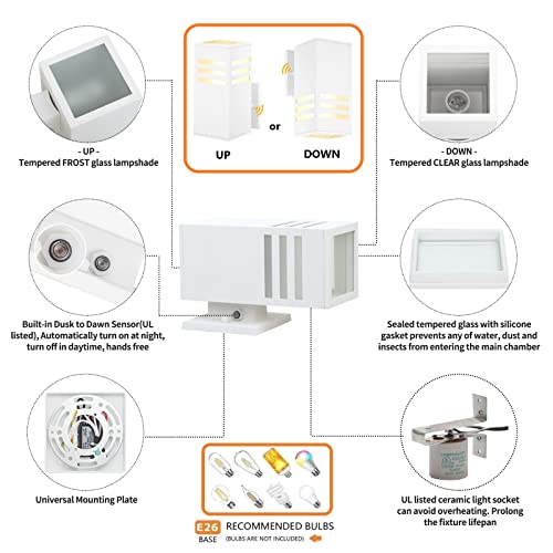 Dusk to Dawn Exterior Light Fixture, Waterproof Outdoor Lighting - color: Rectangle (White B-Dusk to Dawn)