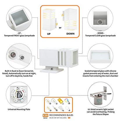 Dusk to Dawn Exterior Light Fixture, Waterproof Outdoor Lighting - color: Rectangle (White B-Dusk to Dawn)