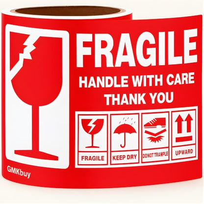 4 x 6 Inch – 100 Large Fragile Stickers for Shipping & Moving – Easy Tear, Permanent Adhesive, Handle with Care Stickers for Shipping Box, Carton, Parcel, Package, Pallet & More - size: 4" x 6" - 100 Labels