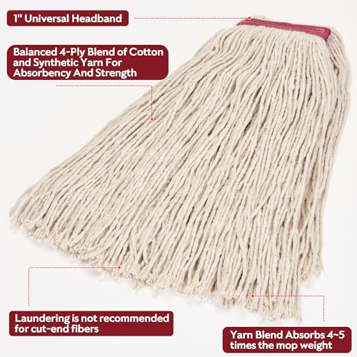 Matthew Cleaning 20oz 3Pack Cotton Floor Mop,Cotton Looped-Open String Heavy Duty String Refills, Universal Headband Blend,Mop Head Replacement for Home, Industrial and Commercial Use(White) - color: White, size: 20oz 3 Pack