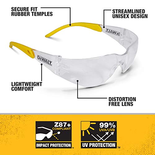 DEWALT DPG54-1D Protector Clear High Performance Lightweight Protective Safety Glasses with Wraparound Frame (Pack of 2) - size: One Size (Pack of 2)